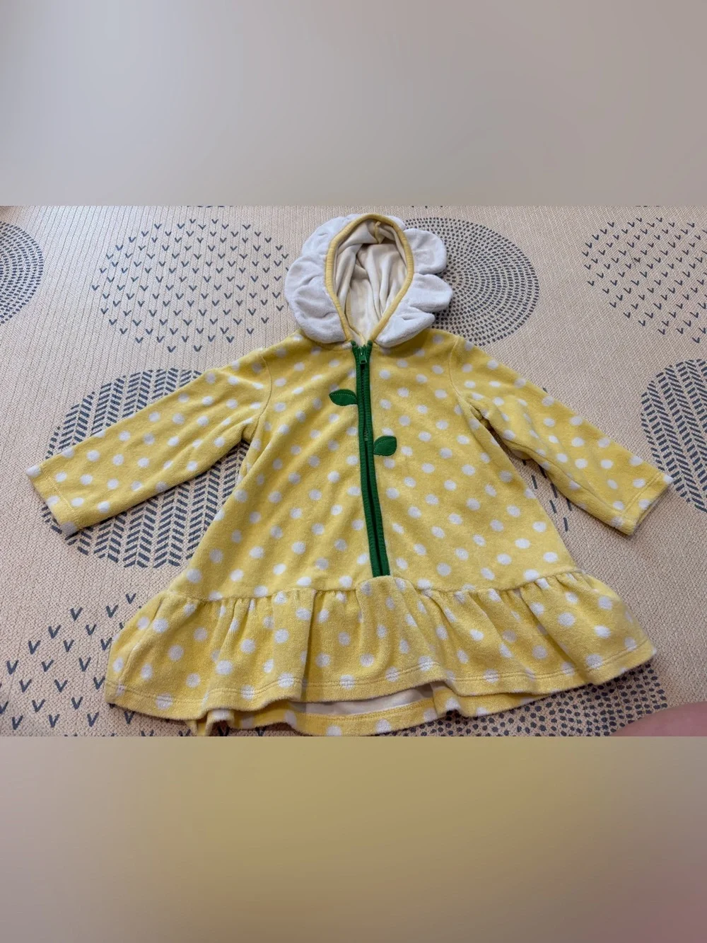 Gymboree Yellow Polka Dot Daisy Hooded Dress Cover up with Green Zipper